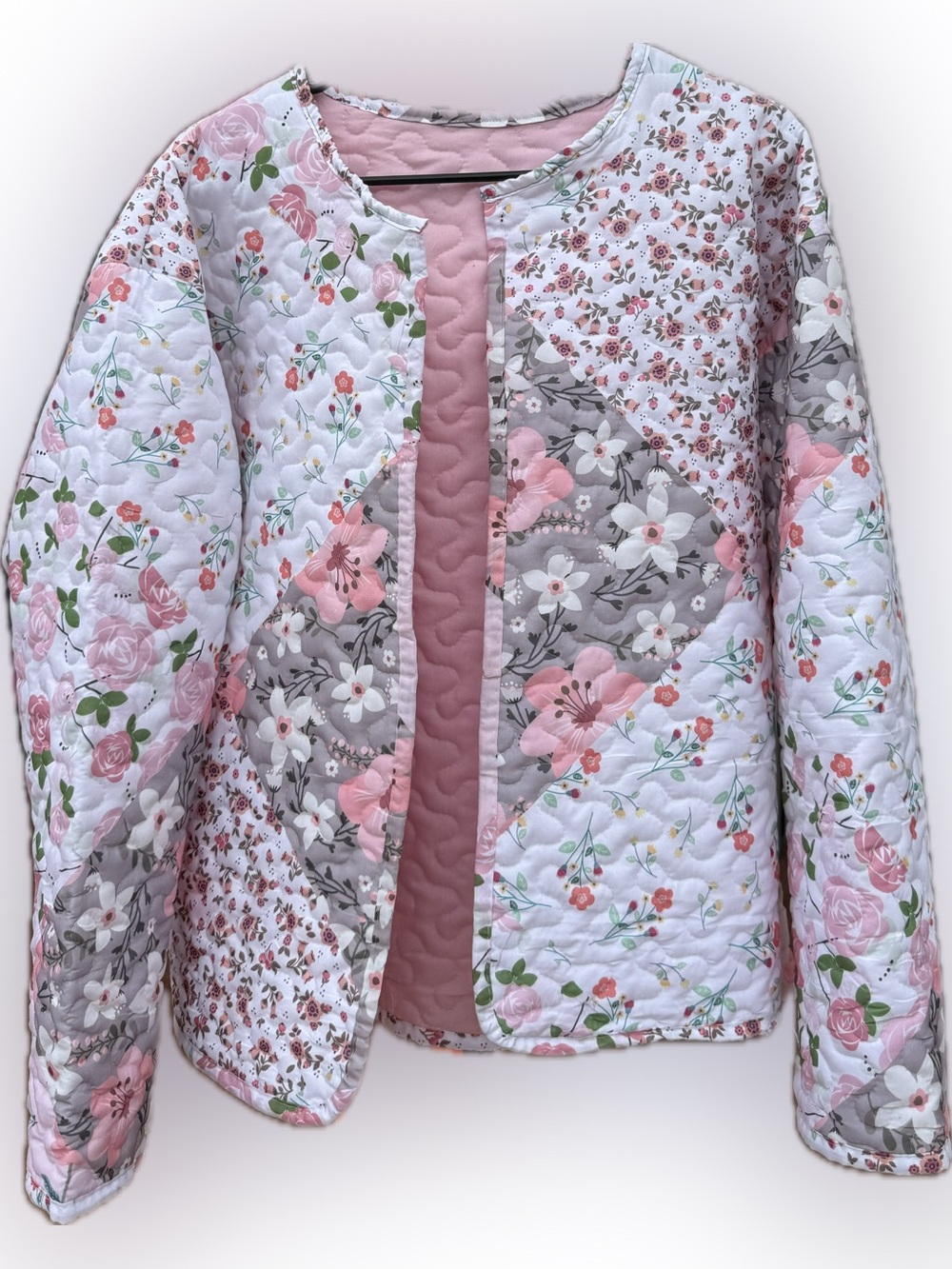 Quilted Floral Patchwork Jacket - Pink